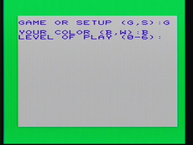 Sargon II (VIC-20) screenshot: Specify your choices