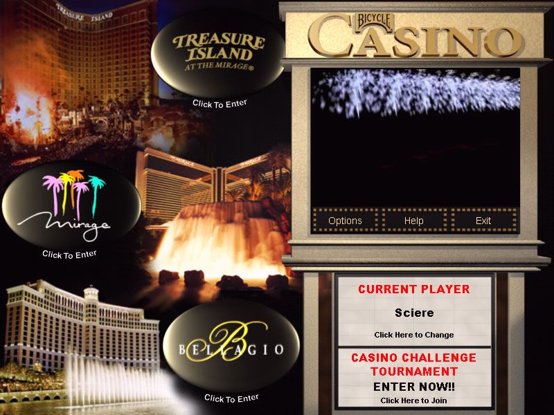 Bicycle Casino Games (Windows) screenshot: Main game screen
