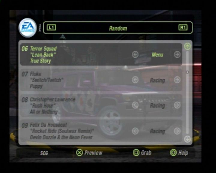 Need for Speed: Underground 2 (PlayStation 2) screenshot: Sound test
