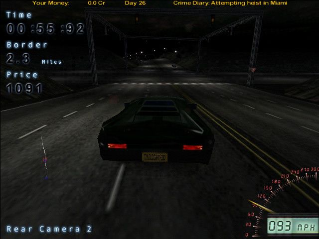 Hot Wired (Windows) screenshot: Approaching an intersection on the freeway.