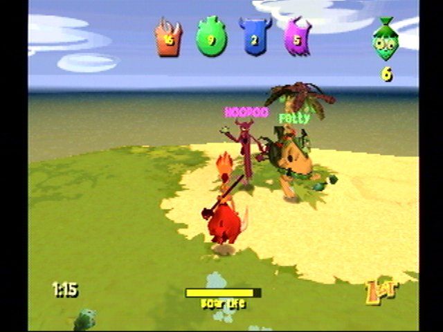 Ooga Booga (Dreamcast) screenshot: Boar riding