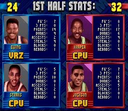 NBA Jam (SNES) screenshot: Half-Time Stats for the players