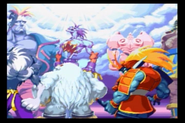 Night Warriors: Darkstalkers' Revenge (SEGA Saturn) screenshot: A glimpse of the contenders during the intro