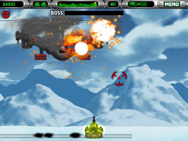 Heavy Weapon Deluxe (Windows) screenshot: Explosions in the Sky: first level boss
