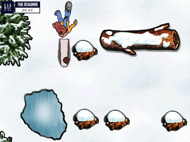 Snow Day: The GapKids Quest (Windows) screenshot: Your character wipes out but keeps on moving