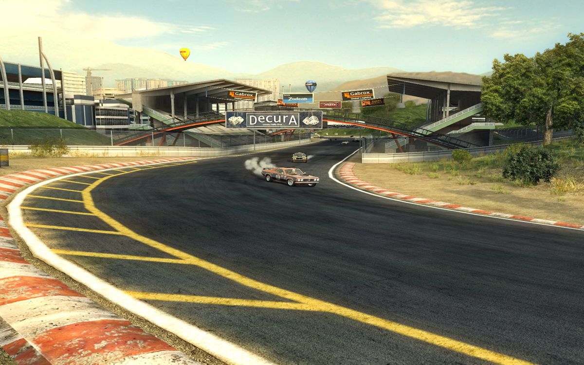 FlatOut 2 (Windows) screenshot: Circuit Racing: Entering curves on a rear wheel drive car is always a joy in this game.