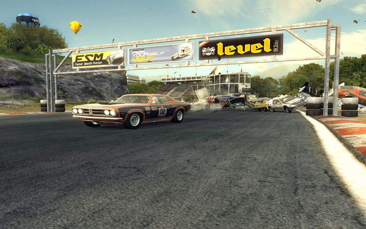 FlatOut 2 (Windows) screenshot: One of the facts that this game stands out from the rest are the spectacular car crashes.