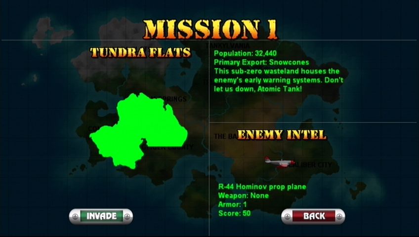 Heavy Weapon Deluxe (Xbox 360) screenshot: These mission info screens appear before you start a level