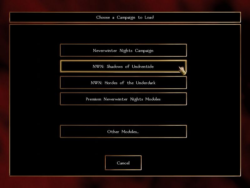 Neverwinter Nights: Platinum (Windows) screenshot: Select "New" and then choose which one you want to play