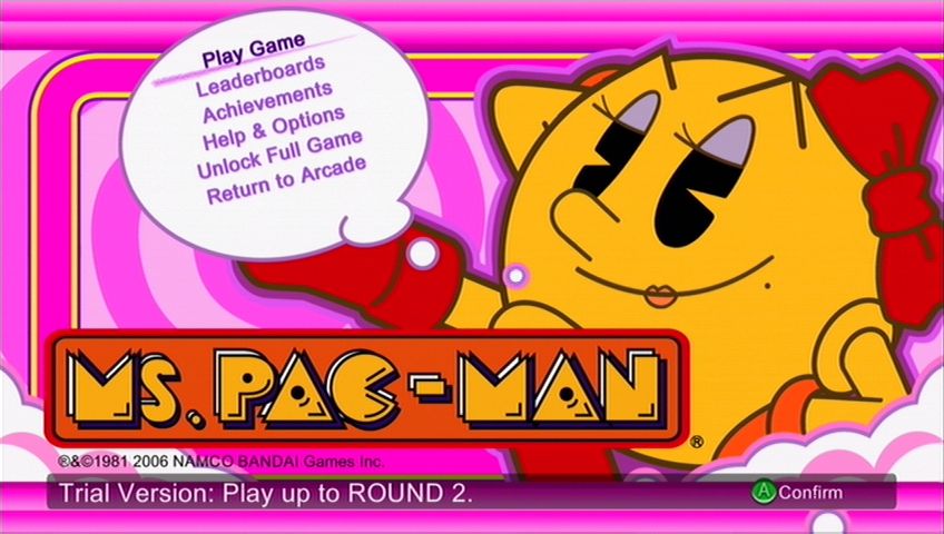 Ms. Pac-Man (Xbox 360) screenshot: Main menu