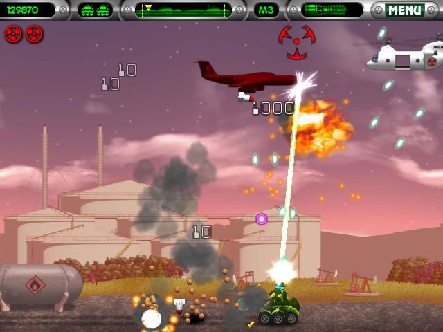 Heavy Weapon Deluxe (Windows) screenshot: Don't hit the friendly plane approaching from the right.