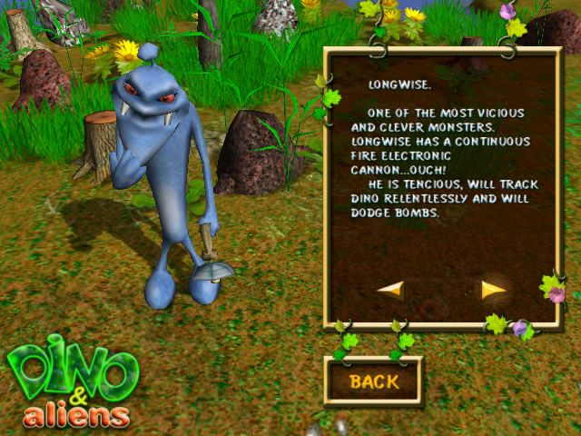 Dino and Aliens (Windows) screenshot: A description of one of the monsters