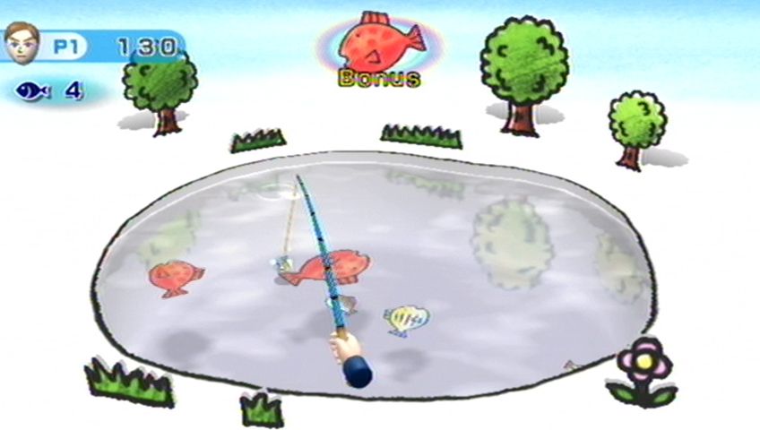 Wii Play (Wii) screenshot: Don't catch the small fish, aim for the big ones!