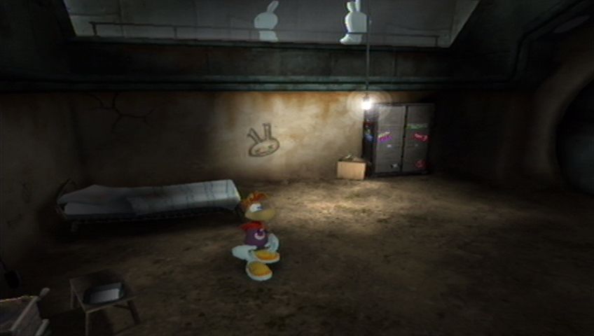 Rayman: Raving Rabbids (Wii) screenshot: In your cell, you can listen to music, change outfits, and other events.