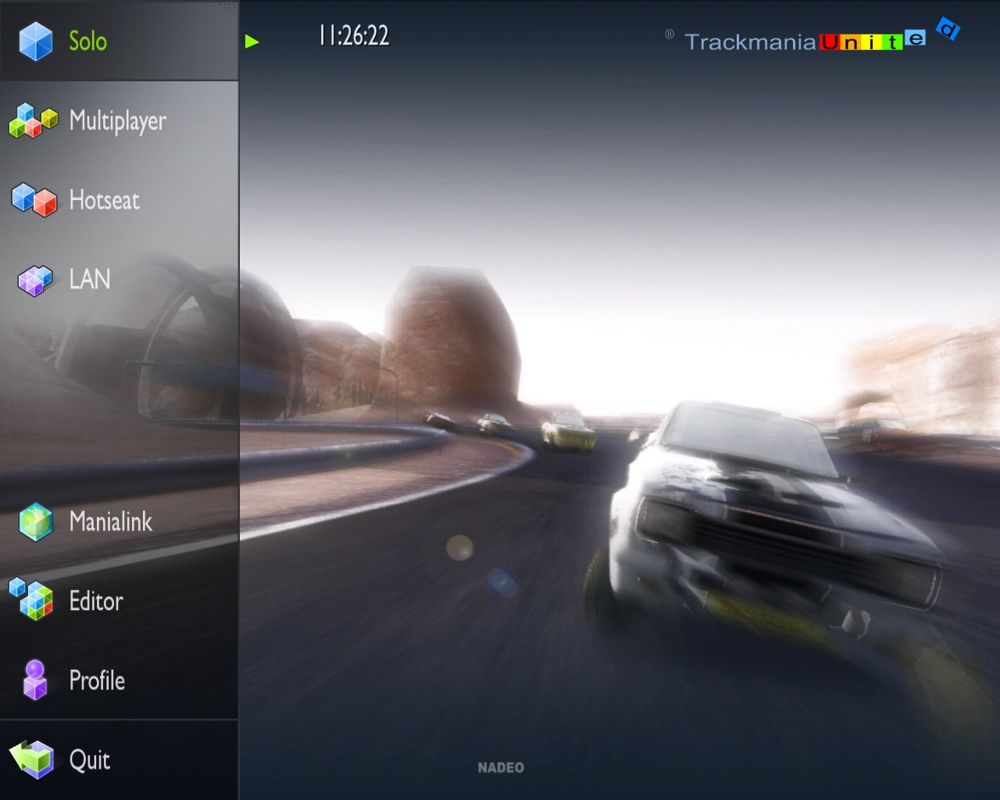 TrackMania United (Windows) screenshot: Main menu