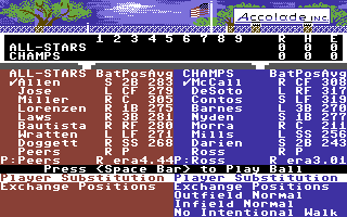 HardBall! (Commodore 64) screenshot: Setting up a game