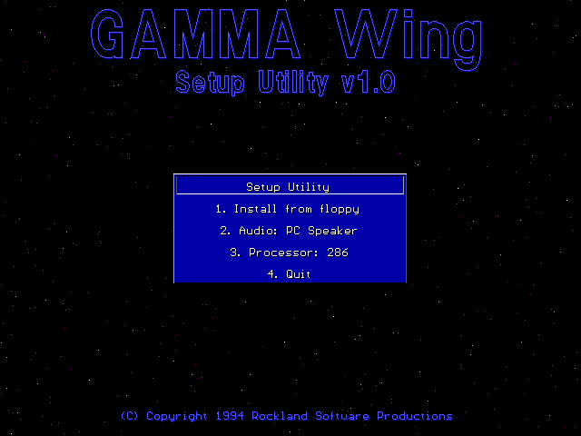 Gamma Wing (DOS) screenshot: Game setup