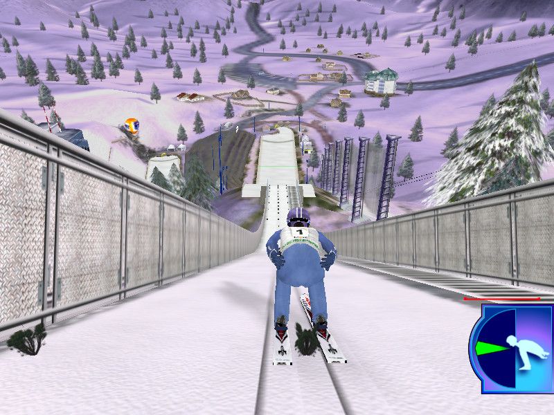 Ski Jumping 2004 (Windows) screenshot: Speeding towards the jump