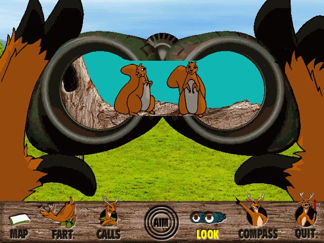Deer Avenger (Windows) screenshot: Bambo scans with his binoculars and finds a couple of amorous squirrels.