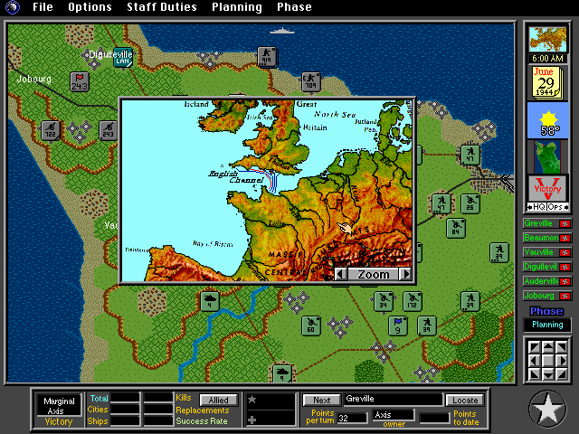 V for Victory: Battleset 1 - D-Day Utah Beach - 1944 (DOS) screenshot: Framing the mission in a geographical and tactical context
