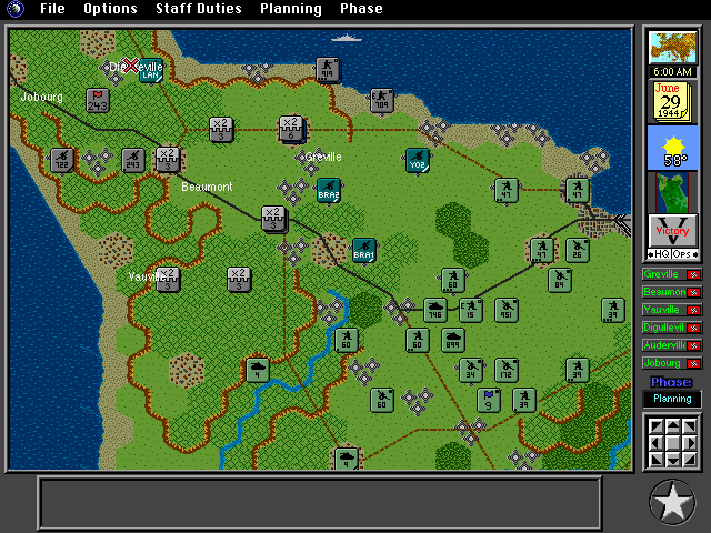 V for Victory: Battleset 1 - D-Day Utah Beach - 1944 (DOS) screenshot: A conspicuously Macintosh-like top toolbar