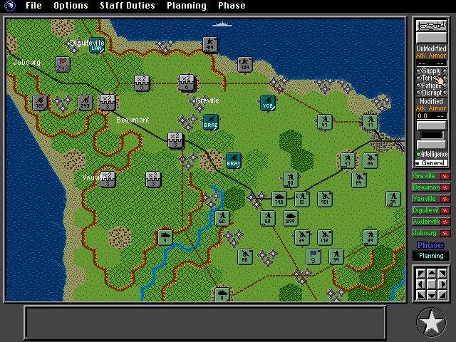 V for Victory: Battleset 1 - D-Day Utah Beach - 1944 (DOS) screenshot: Switching to the Ops menu in the top right