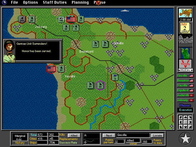 V for Victory: Battleset 1 - D-Day Utah Beach - 1944 (DOS) screenshot: This is what you want to hear