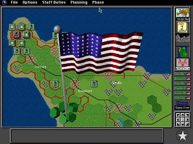 V for Victory: Battleset 1 - D-Day Utah Beach - 1944 (DOS) screenshot: Mission completion as Allies