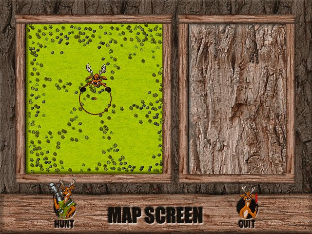Deer Avenger (Windows) screenshot: Overhead map, searching for evidence of hunters.