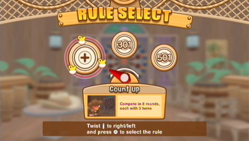Super Monkey Ball: Banana Blitz (Wii) screenshot: Choose how you want to play darts.