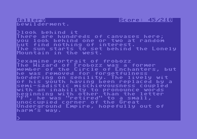Enchanter (Commodore 64) screenshot: Looking at a portrait of the Wizard of Frobozz