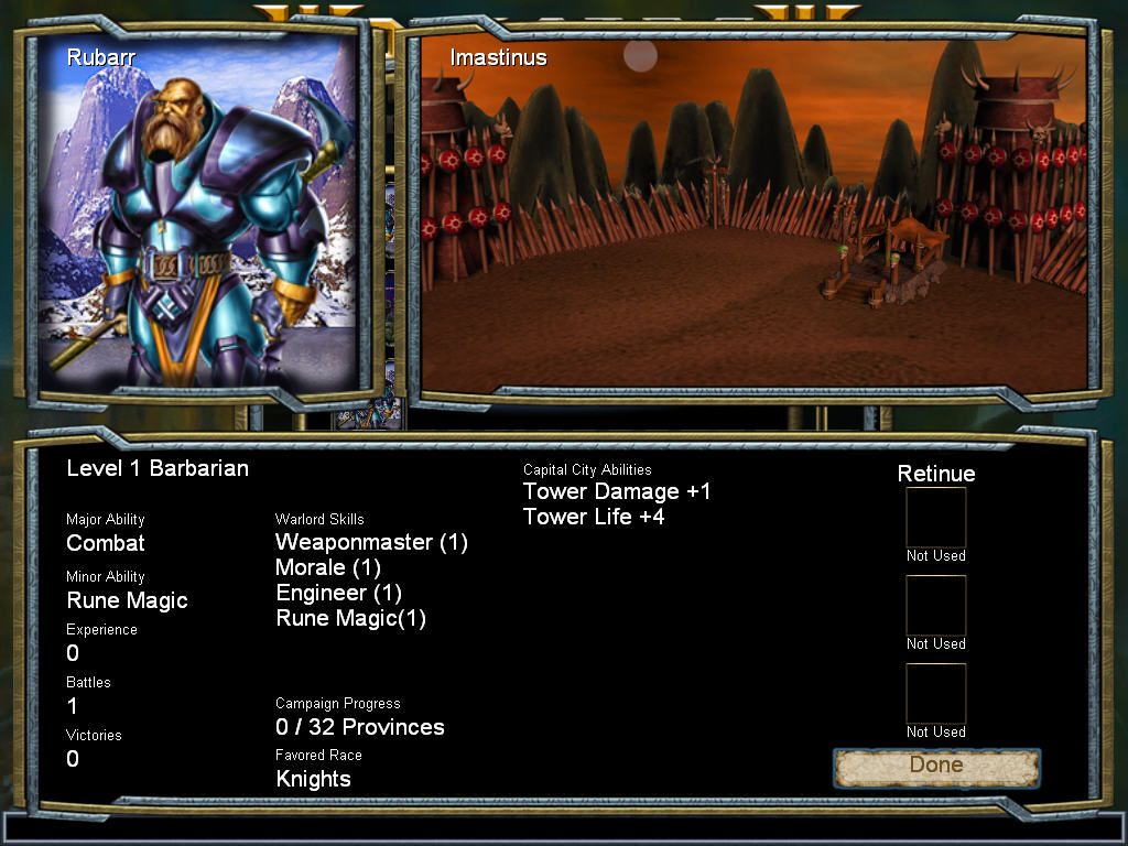 Warlords IV: Heroes of Etheria (Windows) screenshot: Warlord selection