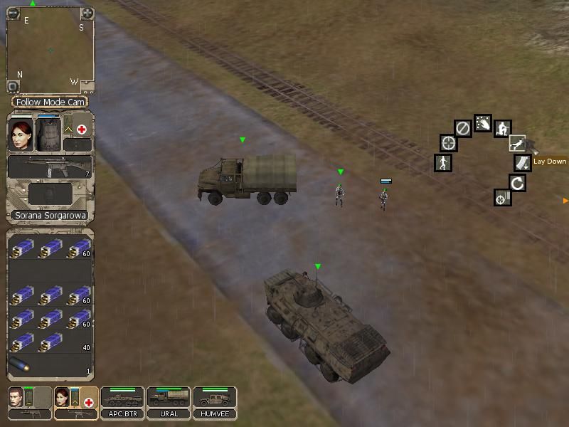 Soldiers of Anarchy (Windows) screenshot: In-game mission - close-up shot of some of the friendly troops and vehicles.