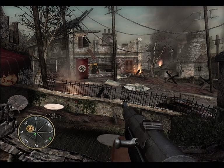 Call of Duty 3 (Xbox 360) screenshot: Call Of Duty 3 contains many war torn landscapes