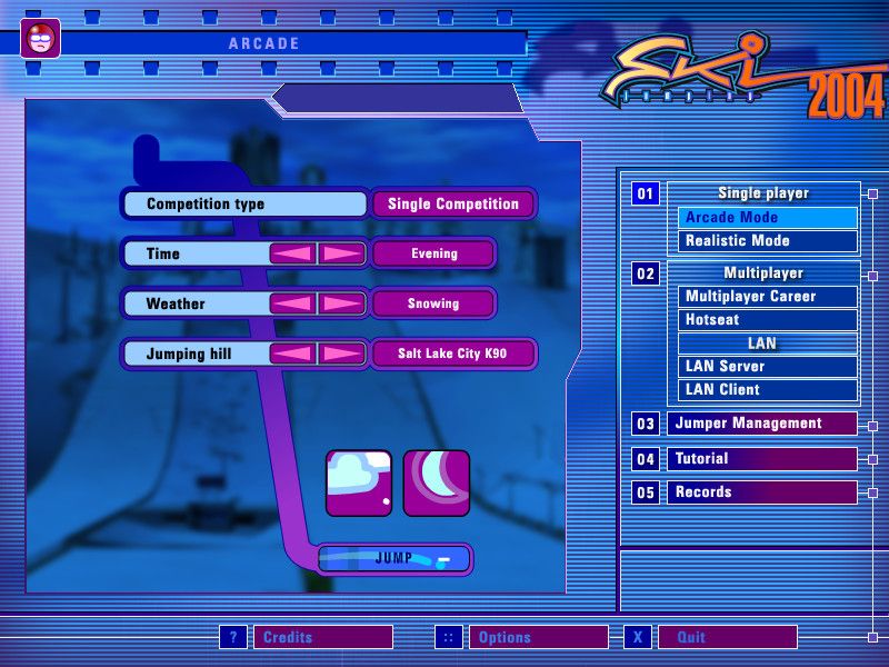 Ski Jumping 2004 (Windows) screenshot: Intro screen for arcade mode