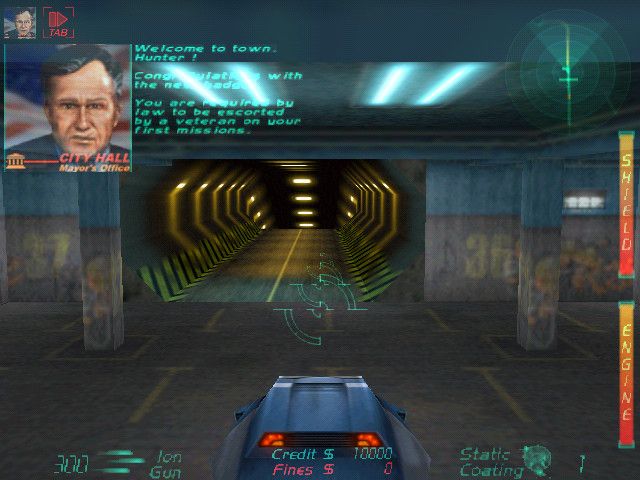BHunter (Windows) screenshot: Taking off in the tutorial mission, the mayor welcomes you