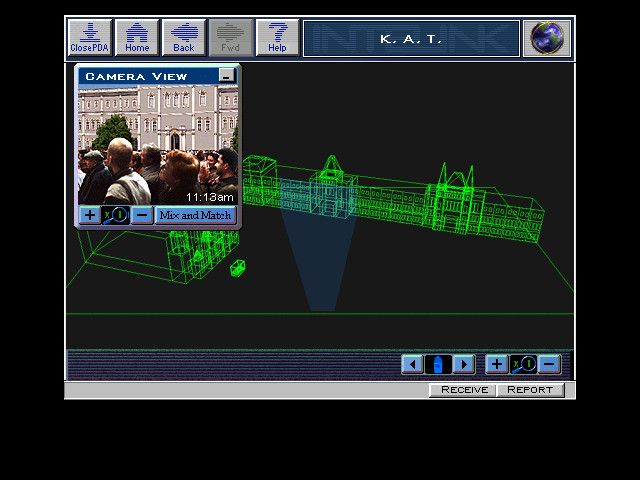 Spycraft: The Great Game (Windows) screenshot: Working with the K.A.T. -- Kennedy Assassination Tools; this helps trace the trajectory of a bullet