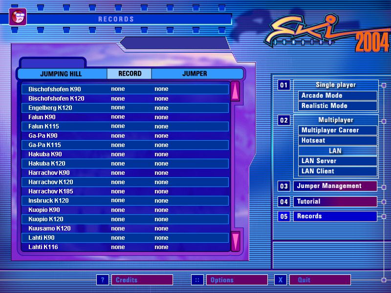 Ski Jumping 2004 (Windows) screenshot: Records screen