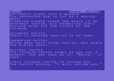 Enchanter (Commodore 64) screenshot: The "Niftol"-spell enables you to speak with animals