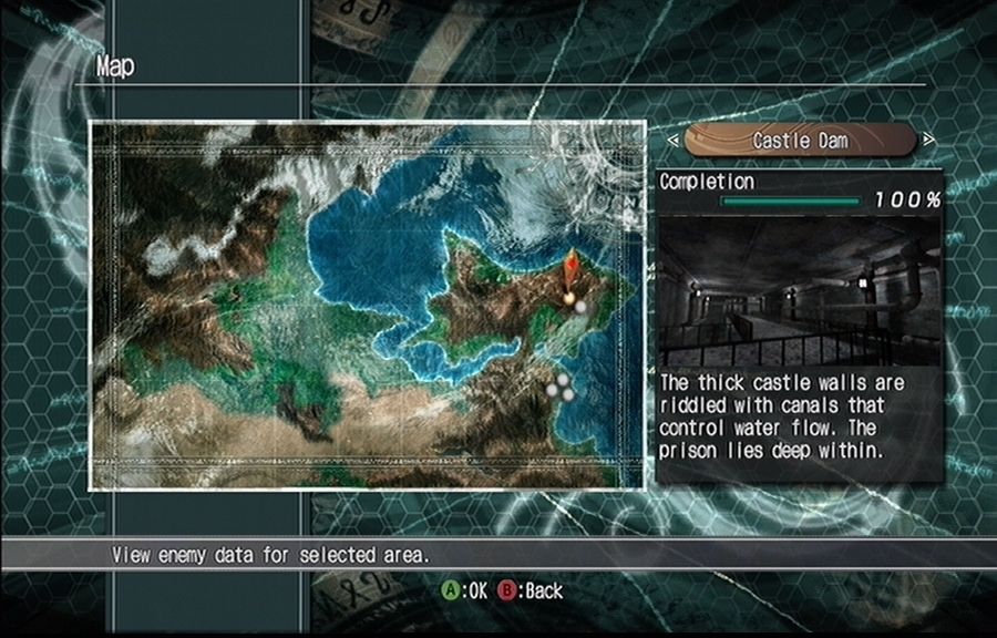 Enchanted Arms (Xbox 360) screenshot: The world map shows you what areas you have completed.