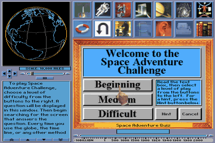 Space Adventure (DOS) screenshot: Starting the trivia quiz