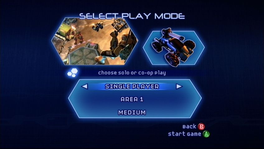 Assault Heroes (Xbox 360) screenshot: Select your mode of play.