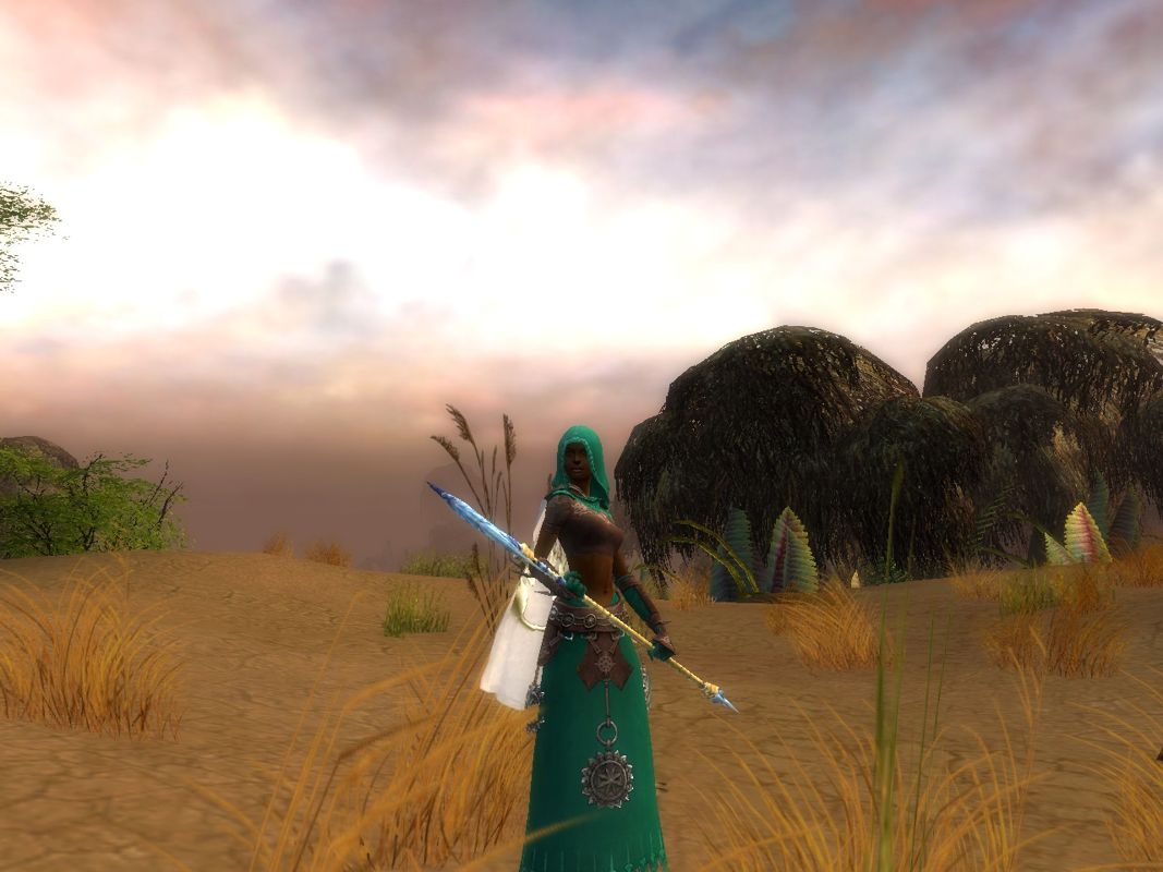 Guild Wars: Nightfall (Windows) screenshot: A Female Dervish, one of the new character professions in Guild Wars