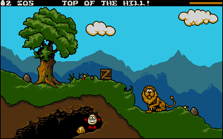Dizzy: Prince of the Yolkfolk (DOS) screenshot: Top of the hill.