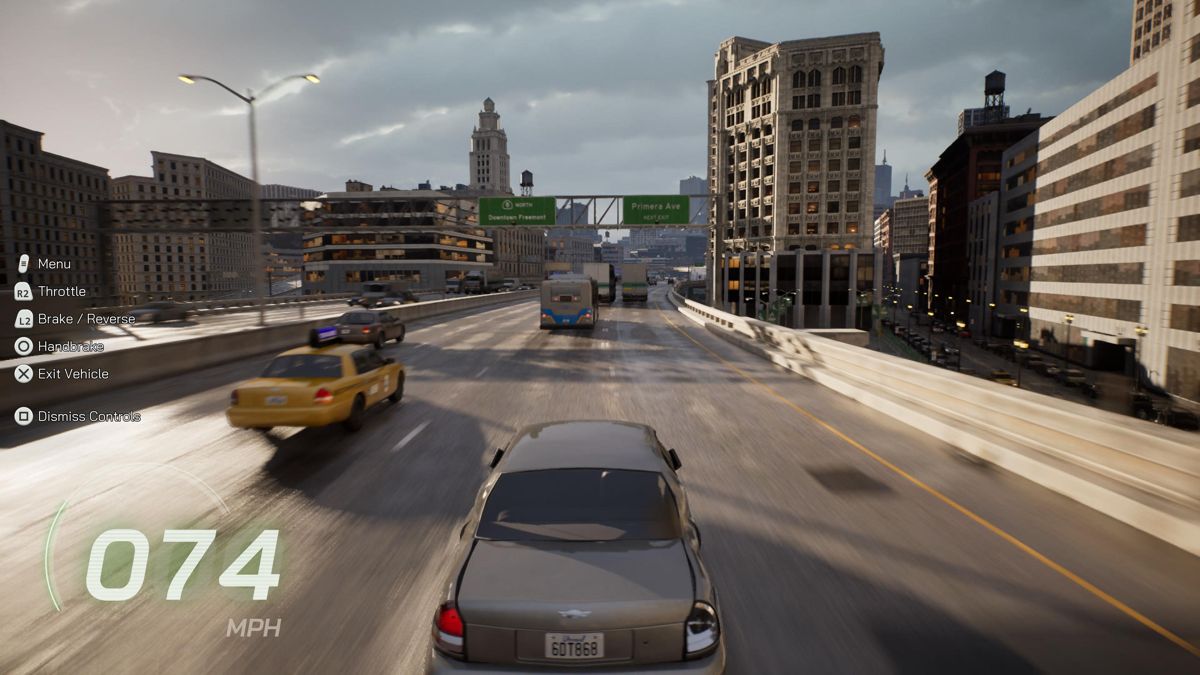 The Matrix Awakens (PlayStation 5) screenshot: Driving up on the city highway