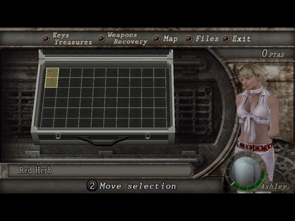 Resident Evil 4 (Windows) screenshot: Ashley inventory and alternative outfit