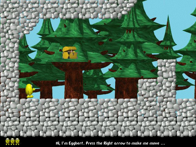 Speedy Blupi (Windows) screenshot: The first stage is a tutorial in the forest.