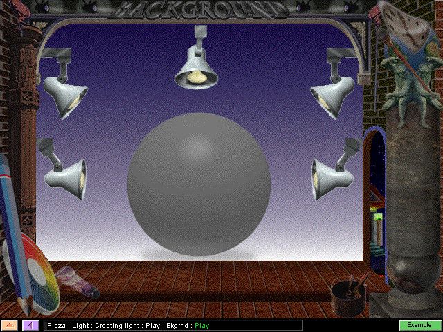 ArtRageous! (Windows) screenshot: Turn on different lights to illustrate the effects of lighting on the sphere.