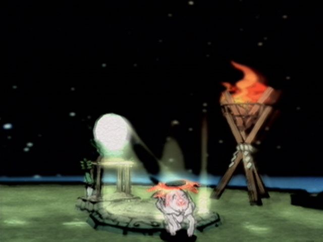 Ōkami (PlayStation 2) screenshot: These "Origin Mirrors" allow you to save your progress.