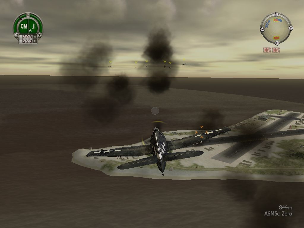 Heroes of the Pacific (Windows) screenshot: Dogfight above an island.
